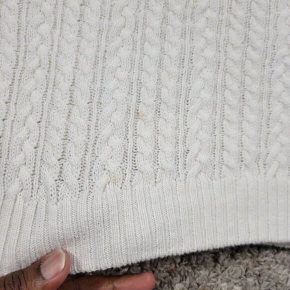 Vintage Izod Sweater Vest Mens XL Cream Cable Knit Linen Blend Michelob Flaws* - Picture 4 of 12